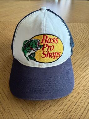 Bass Pro Shops Dark Blue White Ball Cap Hat Adjustable Strap